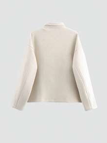 女士时尚简约百搭通勤拉链羊毛大衣 - 米色 - 查看 4