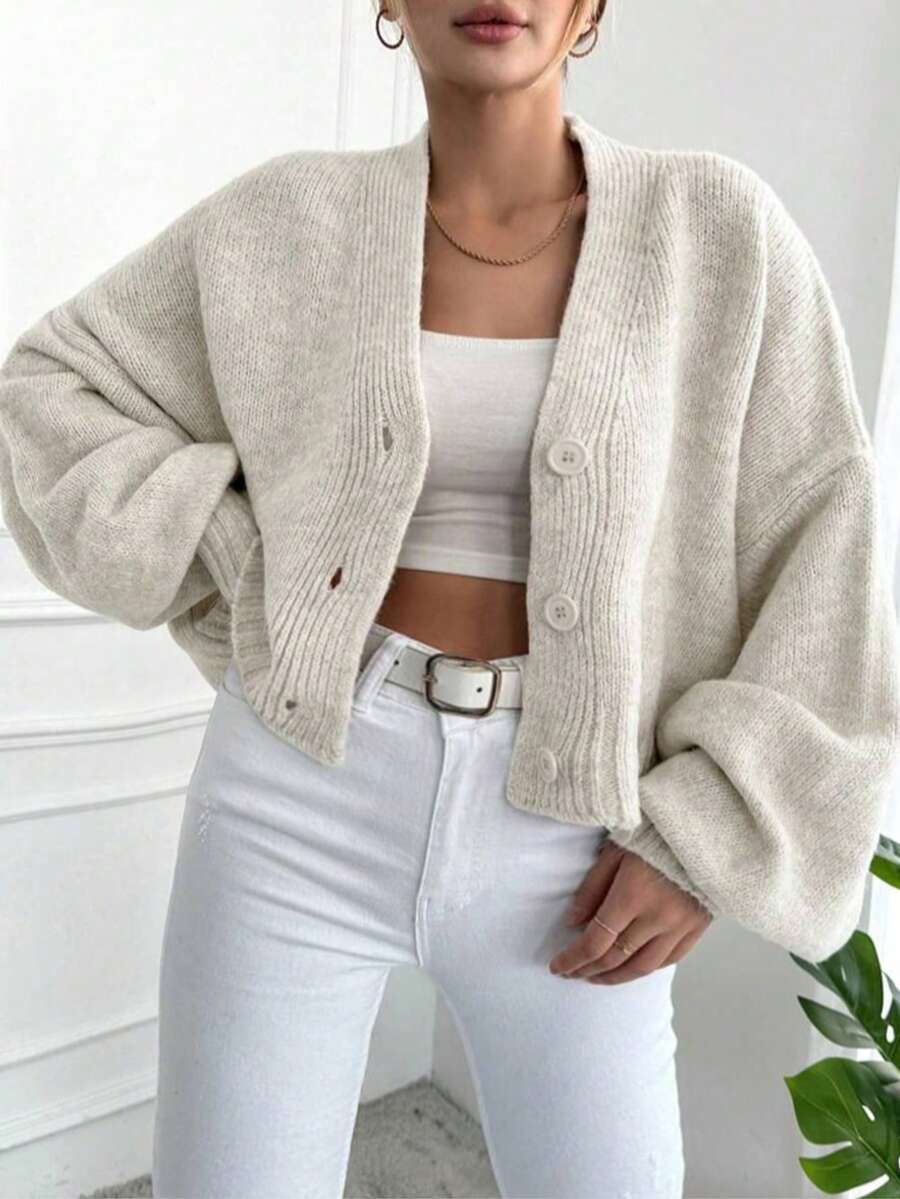2025 Fashionable Loose Fit Short/Long Sleeve Knitted Cardigan Sweater Jacket For Women, Versatile For Spring, Autumn & Winter