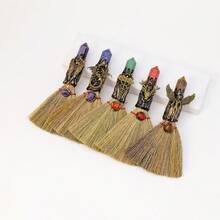 1PC Crystal Magic Broom Natural Amethyst Point Craft Witch Broomstick Divination Energy Reiki Healing Home Decoration Gift 4th Of July Women Fathers Dad Gift