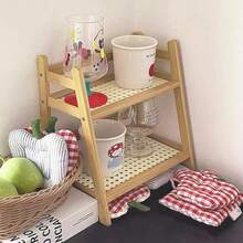 Wicker-Look Tea And Coffee Bar Station Organizer, Bamboo Mug Holder Countertop, Matcha Stand, Cup Display Shelf, Condiment Storage Rack For Kitchen Counter, 2 Tier - 竹子-小 - 查看 5