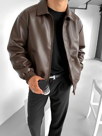 New Men's Autumn And Winter Collection Simple American Versatile Jacket Fashionable And High Street Leather Jacket