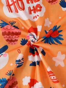 2件套 男童及青少年休闲卡通圣诞老人印花翻领长袖开衫和长裤睡衣套装，阻燃，适合圣诞节及所有季节 - 橘色 - 查看 7