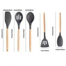 5pcs Silicone Kitchen Utensil Set With Wooden Handles, Non-Stick Cookware, Food-, Easy To Clean Modern Cooking Tools, Essential Kitchen Accessories - Multicolor - View 4