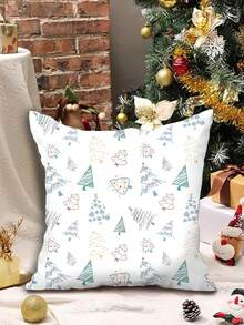 1 pieza Funda de almohada navideña rústica - Impresa con diseño de escena invernal, cierre con cremallera, lavable a máquina, adecuada para sofá, sala de estar, decoración de dormitorio, decoración estacional de sofá, funda de almohada festiva, almohada con cremallera