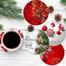 4pcs/8pcs Christmas Themed Coasters, Christmas Pattern Absorbent Pads For Coffee, Drinks, Kitchen, Table, Room, Bar Decor, Holiday Gifts - Multicolor - View 7