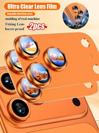 2pcs Camera Lens Protector, Orange (Original Color), HD Quality, Anti-Drop, Anti-Scratch, Compatible With Apple 17 Pro/17 Pro Max