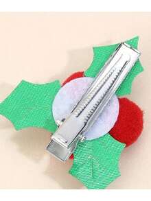 4pcs Christmas Red Berry & Green Holly Leaf Hair Clips, Unique Christmas Hair Clips, Leaf & Pom Pom Holiday Hair Accessories, Party & Festival Hair Decor - Multicolor - View 4
