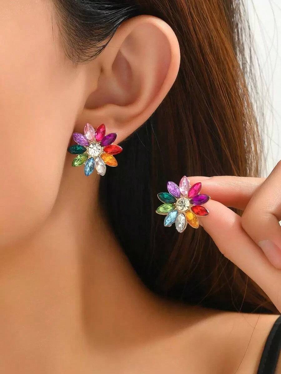 1pair Colorful Flower Shaped Earrings - Summer Parties, Weddings, Holidays, Casual Occasions, Back To School, New Year, Gifts Friends And Family On Festivals Valentines,Mom,Mother,Mother's Day, - Multicolor - View 1
