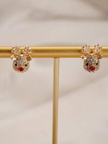 1 Pair Cute Fashionable Delicate Small Golden Christmas Reindeer Rhinestone Stud Earrings, Versatile For Casual, Party, Daily Wear, Great Christmas Gift For Friends And Classmates