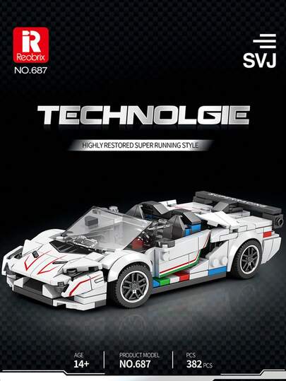  Reobrix NO.687 White Sports Car Building Block Toy Set, Mechanical Vehicle Set - Suitable For Christmas & Halloween Unique Decorative Gifts, Ideal For Family Gatherings And As Halloween/Christmas/Birthday Gifts (382Pcs)