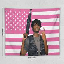 Playboi Rapper Carti American Flag Tapestry. Pink Gift. Easy Hang, Durable. Ideal For Living Room. Bedroom. Man Caves, Dorm Decor. Outdoor Parties. - Pink - View 15