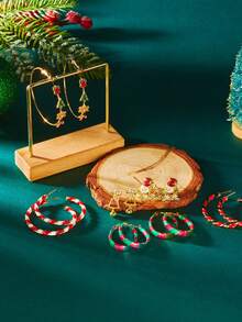 2pcs Christmas Tree, Snowflake & Bell Earrings, Unique & Fun Earrings, New Reindeer Candy Cane Hoop Earrings With Colorful Bells & Tassels, Christmas Gift Earrings, Suitable For Party/Daily And Event Wear