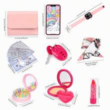 Juego de bolso de moda para niñas, set de juego de imitación de bolso de maquillaje para juego de princesa. Incluye: bolso, teléfono de juguete, reloj, llaves de coche, pañuelo de seda, tarjeta de crédito, billetera. El regalo perfecto de cumpleaños o Navidad para niñas de 3 a 6+ años