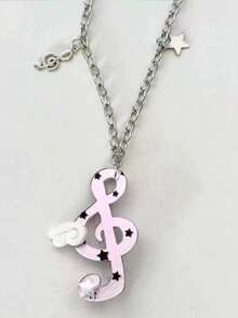 1pc Polka Dot Music Note Necklace, Fuchsia/Black/Purple Music Note Necklace, Unique Music Note Necklace, Handmade Retro Music Note Necklace For Girls, Indie Sweet Sweater Chain Single Wing Angel Subculture Choker, Holiday Gift Necklace, Suitable For Party/Casual Wear And Events