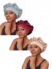 3/8/1pc Women Silk Satin Wide Brim Hair Caps, Everyday Wear Hair Sleep Cap - Multicolor - View 16