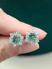 2pcs 925 Silver 0.5Carat X 2 Moissanite Snowflake Stud Earrings, Fashionable & Sweet, Suitable For Women's Daily Wear, Parties, Commuting, Valentine's Day, Mother's Day, Wedding, Anniversary, Birthday, Bridal Jewelry Gift