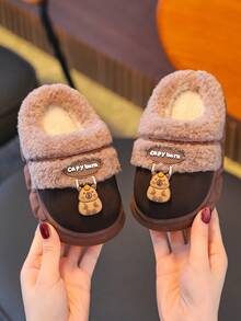 Cartoon Capybara Children's Plush Lined Thick Slippers, Cute Boys/Girls Soft Bottom Comfortable Indoor House Slippers