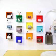 彩色方形壁挂展示盒，透明亚克力壁挂收纳架，家居装饰架，无需钻孔，小物件收纳架，蓝色、橙色、透明、黑色家居装饰壁挂架 - 橘色 - 查看 4