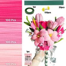 【300/472支装粗花枝套装】300/472支扭花棒，附带教学视频，包含300根扭花棒、150根黄色花蕊、20根花枝、1卷胶带和1个教学视频，足以满足任何手工项目的需求。适合初学者，也是节日礼物、派对装饰或感恩节礼物的完美之选。 - 彩色 - 查看 20