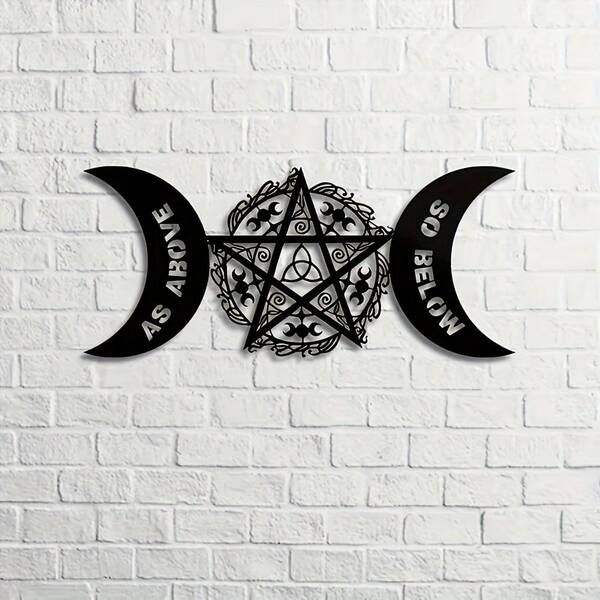 1pc Piece, Pentagram Metal Wall Art, 6.9x15.7 Inches, Classic Witch Pagan Celestial Design, Moon Phase Bedroom Decoration, Original Sculpture, Easy To Hang Wall Mural, Suitable For Living Room, Halloween Use