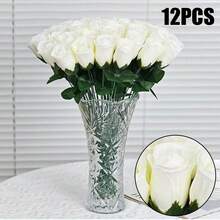 18pcs White Artificial Roses, Silk Flowers, Fake Flowers For Living Room Decoration, Wedding Accessories, Valentine'S Day Gifts (Vase Not Included), Valentine Day, Gift Birthday Graduation, Realistic Long-Stemmed Rose Bouquets, Fake Flowers, Fake Plants, Suitable As Bride's Bouquet, Wedding Decorations - White - View 13