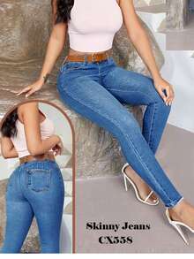 pantalon jeans  para dama mujer skinny stretch tiro alto entubado mezclilla premium buena calidad super orma comodo - Azul - Ver 2