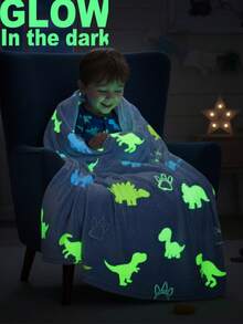 40" X 60" Children's Glow-In-The-Dark Dinosaur Blanket, Toddler Blanket, Boys' Blanket, Dinosaur Themed Gift, Soft Fleece Blanket, Birthday Gift