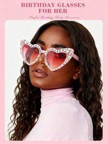 一副粉色心形渐变镜片“生日女王”眼镜，生日派对礼物，女士超级英雄服装配饰 - 彩色 - 查看 5