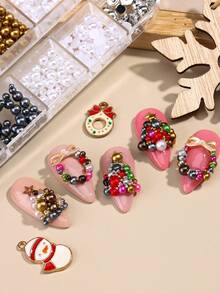 1 Box Autumn And Winter Color Nail Charm Brown White Gold Mixed Sizes Pearl Bead Mixed Steel Beads 3D Nail Gems Kawaii Cute Christmas Nail Art Decoration Nail Salon Accessories Nail Supplies DIY