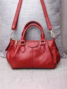 Fashionable Retro Tote Bag, Minimalist Women's Handbag With Large Capacity, Soft Leather Versatile Small Bag, Shoulder Crossbody Bag - Burgundy - View 3