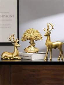 2pcs Christmas Prosperity Deer Decor, Luxury Creative Ornaments For Wine Cabinet, Living Room, Office Desk, Housewarming Gift - Multicolor - View 4