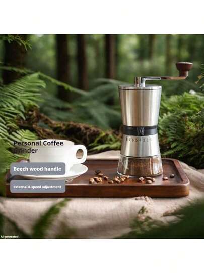Ein kleiner handkurbelgetriebener Kaffeebohnenmühle mit den Maßen 21,5 * 15 * 8,5 cm, mit einem frischen und minimalistischen Design in Vollton, ist perfekt für den Heimgebrauch oder das Outdoor-Camping.