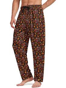 Mens Pajama Pants, Soft Lounge Sleep Pants With Pockets Lightweight Long Pajama Bottoms For Menhalloween - 土耳其黑 - 查看 3