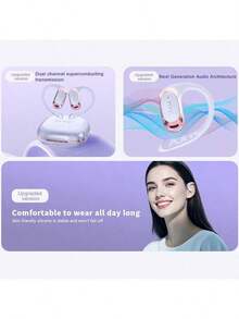 HTC سماعة بلوتوث NE28، صوت ستيريو عالي الدقة، تصميم خفيف الوزن مع خطاف للأذن، عمر بطارية طويل، مثالية للتمرينات والتنقل، لون أرجواني - الأرجواني - مشاهدة 3