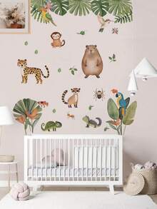 Cartoon Fox, Hedgehog, Pine Tree Wall Decals, Decorative Wall Stickers For Kids Room, Nursery, PVC Removable Wall Arts, Posters, Animals