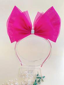 1pc Fuchsia Mesh Bow Headband For Girls, Suitable For Party, Holiday, Daily Decoration