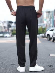 男士运动裤速干裤新款梭织运动直筒速干透气裤运动训练裤带拉链口袋跑步裤 - 黑色 - 查看 7