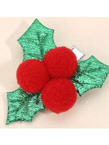 4pcs Christmas Red Berry & Green Holly Leaf Hair Clips, Unique Christmas Hair Clips, Leaf & Pom Pom Holiday Hair Accessories, Party & Festival Hair Decor - Multicolor - View 3