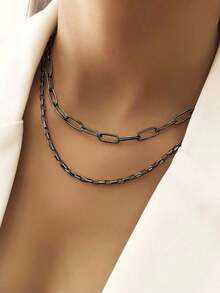2 件欧美时尚迷人女士项链，适合日常佩戴 - 槍黑色 - 查看 6