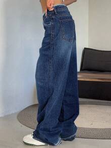 Jeans anchos de pierna ancha con dobladillo deshilachado personalizados para mujer