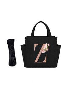 Geantă de prânz izolată personalizată cu identificare a primei litere - Geantă Bento caldă din pânză, închidere cu fermoar, căptușeală din folie de aluminiu de mare capacitate, potrivită pentru designul primei litere la serviciu și la școală, școli și activități în aer liber - Ușor de curățat, design compact, impermeabil, cutie de prânz, geantă de prânz pentru femei, geantă de picnic pentru profesori, geantă frigorifică pentru camping, geantă frigorifică pentru sală de clasă, geantă de picnic pentru femei, geantă de damă pentru școală, accesorii școlare, articole școlare