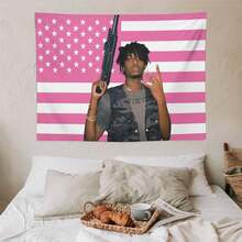 Playboi Rapper Carti American Flag Tapestry. Pink Gift. Easy Hang, Durable. Ideal For Living Room. Bedroom. Man Caves, Dorm Decor. Outdoor Parties. - Pink - View 8