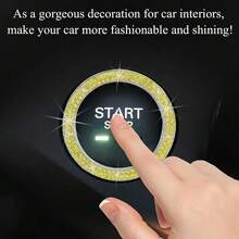 Sparkling Rhinestone Vehicle Engine Start Button Decal, Auto Push Start Button Cover Sticker For Most Automotive, Car Accessories (Bright Black) - Yellow - View 4