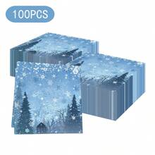 Serviettes d'invités de Noël Flocons de neige bleus Serviettes en papier jetables Serviettes décoratives de table pour le dîner Fournitures pour fête de Noël Décorations de table pour cuisine, salle de bain et hiver