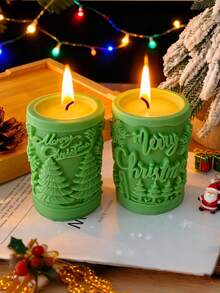 1pc Embossed Christmas Tree Elk Soy Soy Scented Candle, 3D Snowman Deer Pattern Cylinder Candles For Christmas Home Decoration,Christmas Present Decorations,Room Decor,Home Decor,Bestfriend Gifts,Gift For Woman,Winter Gift ﻿, Christmas Decorations, Christmas Gifts - Multicolor - View 3