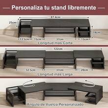 Base para Monitor de Computadora Escritorio Doble, Soporte para Monitor Escritorio Computadora 2 Niveles, Estante Monitor Ángulo y Longitud Ajustable, Accesorios para Escritorio Oficina, Hogar - Rectángulo-negro - Ver 9