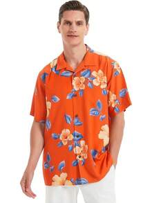Men's Hawaiian Floral Shirts Silk Short Sleeve Button Down Casual Tropical Beach Holiday Shirtshalloween - 紅色1 - 查看 6