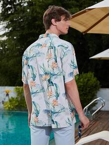 Men's Hawaiian Floral Shirts Silk Short Sleeve Button Down Casual Tropical Beach Holiday Shirtshalloween - 白色 - 查看 7