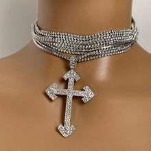 1pc Fashionable European And American Style Exaggerated Multilayer Necklace With Full Rhinestones, Personality Pendant Party, Collarbone Chain Jewelry - 金子 - 查看 3