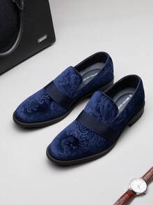 Men Dress Tuxedo Shoe Slip-On Classic Patent Leather Loafers - Blue - View 2